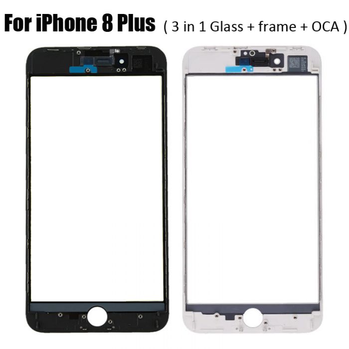 3 in 1 Glass with Frame Bezel OCA Foil Earpiece Mesh for iPhone 8 Plus