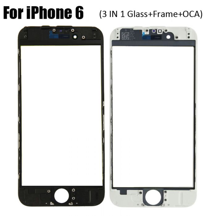 3 in 1 Glass with Frame OCA for iPhone 6 (earpiece mesh installed)