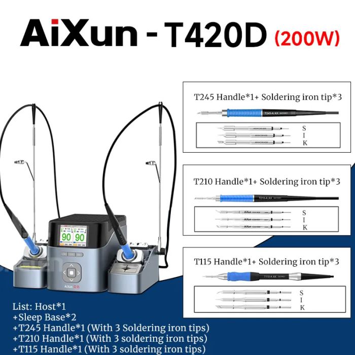 AIXUN T420D Intelligent Double Dual Soldering Welding Station With T210 T115 T245 Handle Soldering Iron Tips