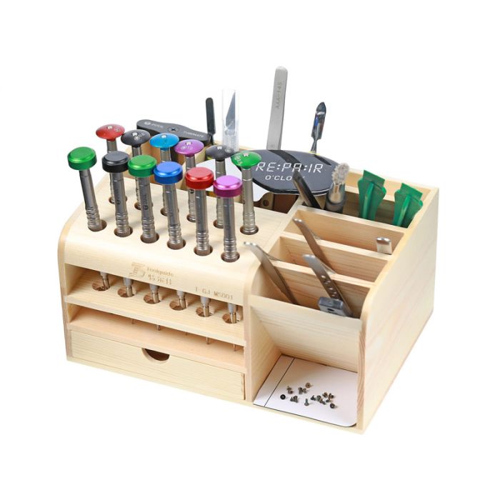 Wooden Screwdriver Tweezer and Small Repair Tools Screws Storage Box