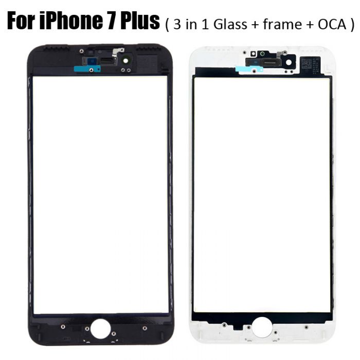 3 in 1 Glass with Frame OCA for iPhone 7 Plus (earpiece mesh installed)