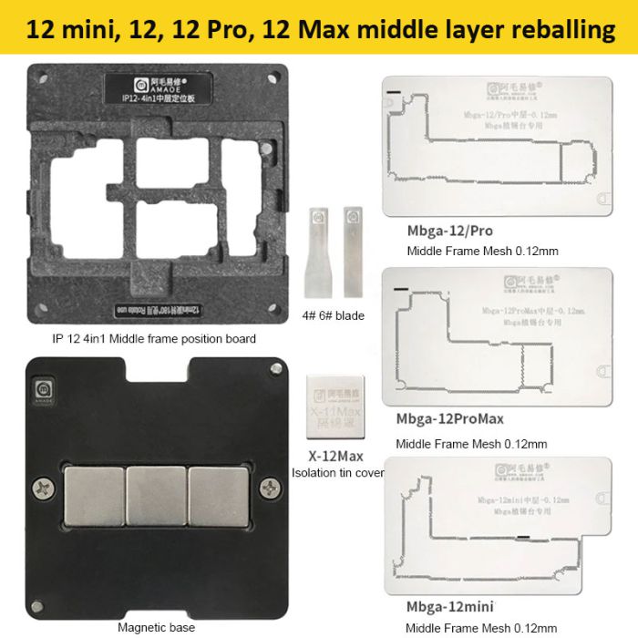 Middle Layer BGA Reballing Stencil for iphone 12 12 Pro Max 12 Mini With NAND Planting Tin Template Steel Mesh